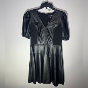Karl Lagerfeld Black Faux Leather Sleeve Dress